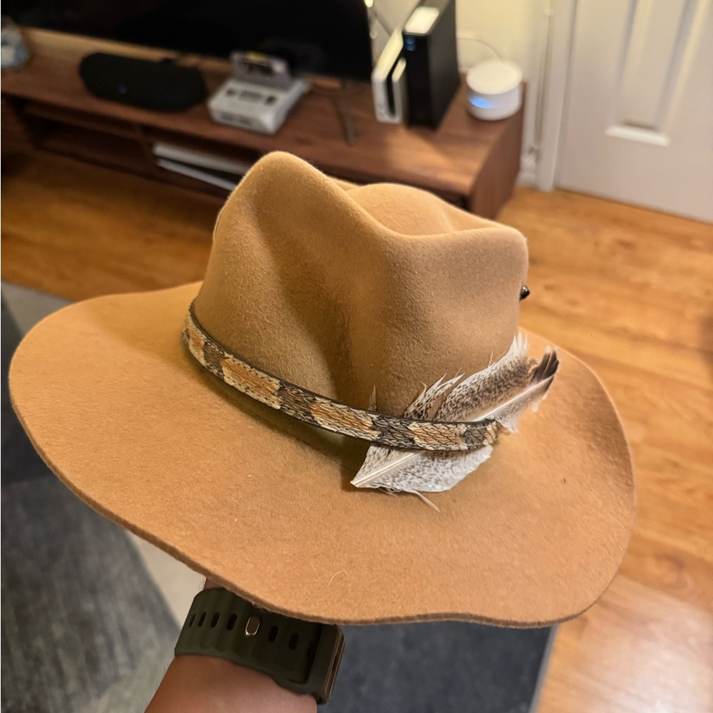 Stylish Tan Fedora with Feather Accent
